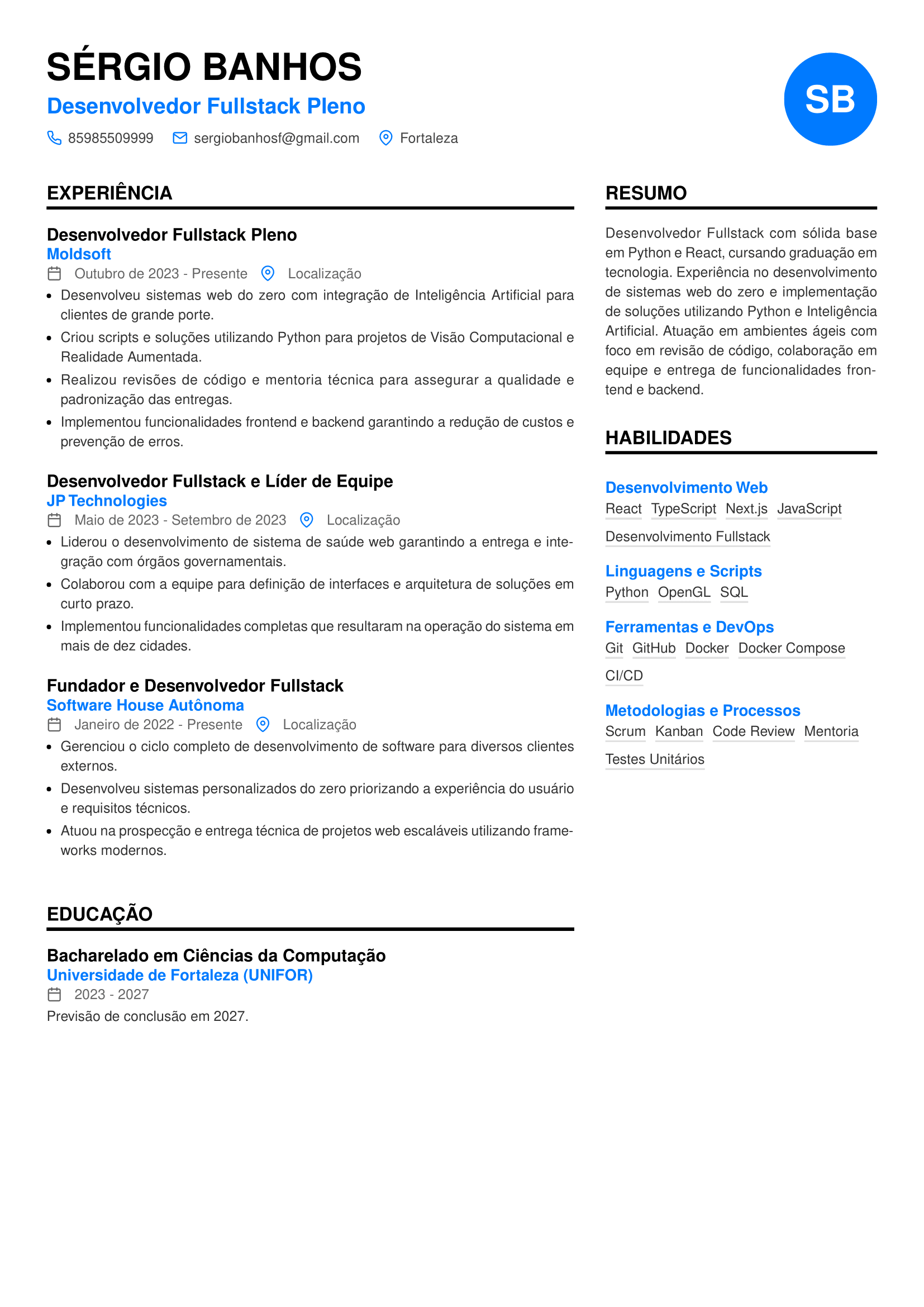 Exemplo de Currículo Gerado